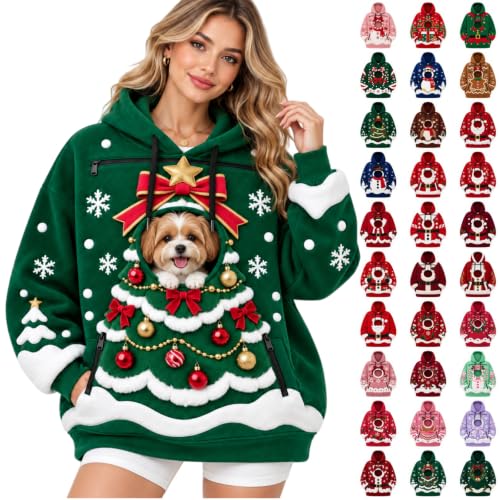 CHENXDZHAO Cat Carrier Hoodie,Pet Pouch Hoodie 2026 Trendy Cozy Holiday Party Cat Carrier Hoodies Long Sleeve Drawstring Christmas Sweatshirts With Zipper Pockets,Dark Green,L - image 1