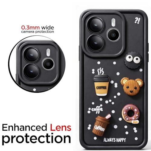 Image of Bintage CASE Cute Fun Taddy Cartoon 3D Ball Bear Milk Cake Coffee Silicon Case Full Body & Camera Protection Back Cover Compatible for MI Redmi Note 14 5G - Black