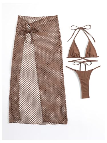 SweatyRocks Women's Triangle Micro Bikini Set 3 Piece Extreme G String Thong Swimsuit with Cover Up Skirts3