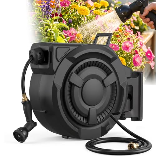 wikiwiki Retractable Garden Hose Reel, 1/2" x 100FT, Auto Rewind Wall Mount