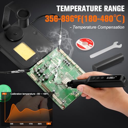 Image of Soldering Iron Kit, Cordless Soldering Gun with 2 Helping Hands, 2s Fast Heating 356-896℉ OLED Solder Kit, Auto Sleep, Includes 360 Swivel Stand, C210 Tips, Wire, Wick, Sponges, Wrench, Black