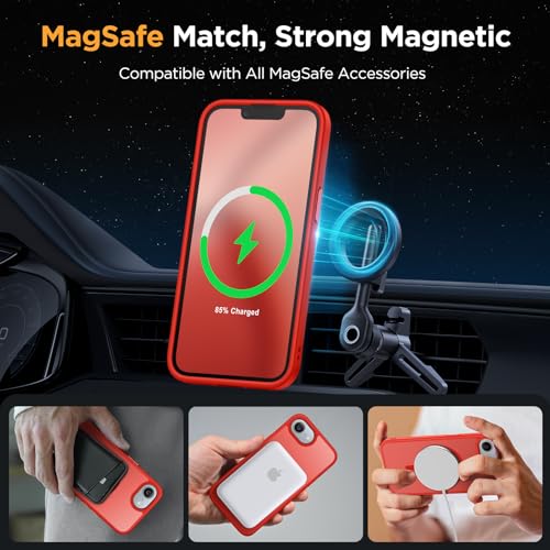 Image of Miracase for iPhone 16e case & iPhone 17e Case for MagSafe [with 2x9H+ Screen Protectors] TOP Military-Grade Protection Shockproof with Velvet Touch for iPhone 16e /17e Phone Case 6.1 inch, Red