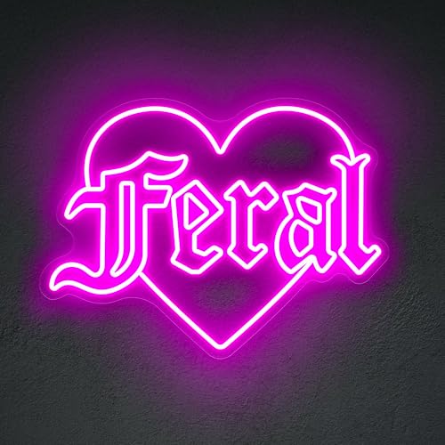 Image of Feral Heart Neon Sign, Goth Girl Bedroom Wall Neon Light, Birthday Gift for Goth Girl, Goth Heart Neon Light for Home Decor, Gift for Rebels Feral Girl