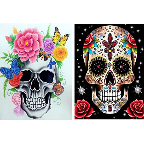 Yomiie 5D Diamond Painting CráNeo Taladro Completo, DIY Pintura Diamante Kit Flor de Mariposa,...
