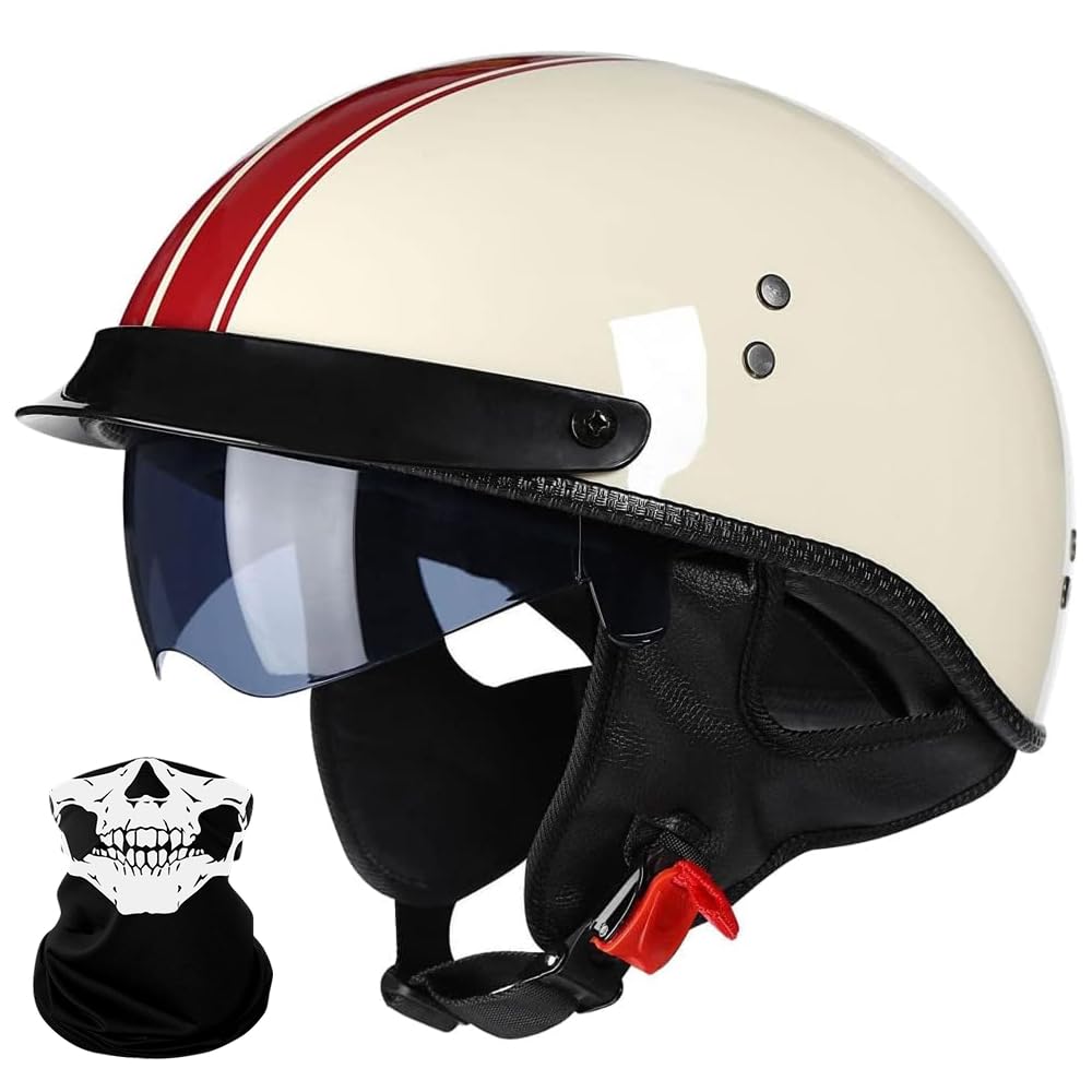 Retro Motorrad Halbhelme Motorradhelm für Herren und Damen ECE-Zertifizierung Jethelm Mit Visier Halbschalenhelm Braincap für Bike Cruiser Chopper Moped Scooter Offenem Helm, M-XXL