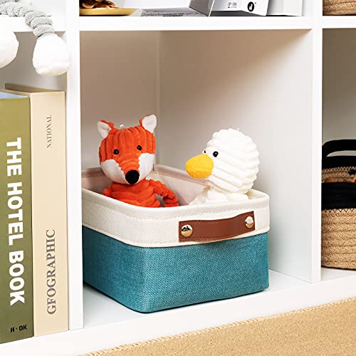 Image of DULLEMELO Small Storage Basket for Organizing, Collapsible Fabric Basket for Shelves, Closets, Laundry, Nursery, Decorative Basket for Gifts Empty (White&Teal)