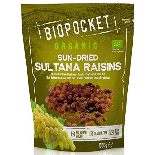 Biopocket - Pasas sultanas ecológicas, 2 bolsas de 1 kg