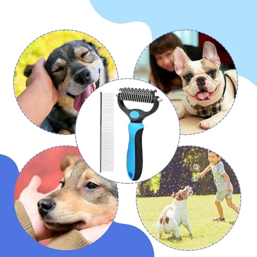 Image of SILENCIO Undercoat Rake for Dogs Double Coat with Pet Comb, Pet Grooming Brush Double-Sided Deshedding Tool Removes Knot & Tangled Hair Dematting Comb for Dogs with Dog Comb for Grooming Furever Brush