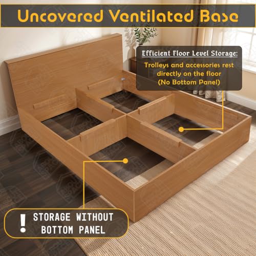 Image of ABOUT SPACE Bed - (84 x 74 inches) King Size Bed Without Storage | Engineered Wooden Bed Frame with Headboard & MDF Support Board for Mattress | 1-Year Warranty Cot for Bedroom - Golden Teak