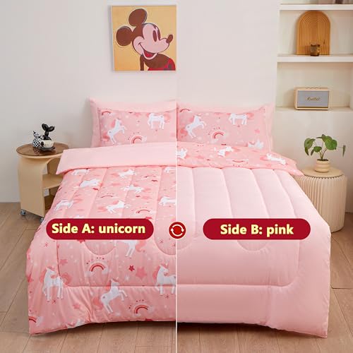 Image of Bedding Set Queen Size Pink Unicorn 7pcs Bed in A Bag, All Season Dreamy Unicorn Printed, Soft Microfiber Comforter Set with Sheets, Pillowcase & Sham for Girls Kids Teens (7 Piece Queen)