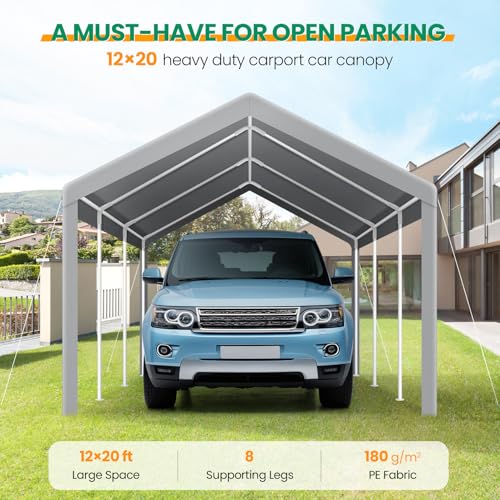 COBIZI Heavy Duty 12x20 Portable Car Canopy & Tent, Waterproof UV Protected Gray