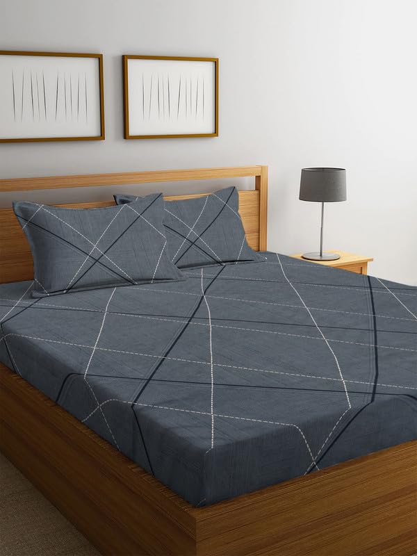 Image of NHD HOME Pure Cotton Flat Double Bedsheets with 2 Pillow Covers | Double Bed Breathable | Wrinklefree | Soft 200tc Supersoft | 228 x 225 Cm| Dark Grey