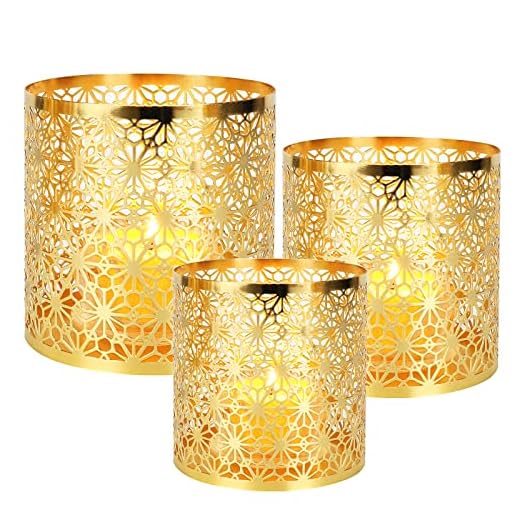 Metal Candle Holders Set of 3 Gold Pillar Candle Holder Tea Light Hurricane Votive Candle Holders for Wedding Decor Home Decor Birthday Decor Party Decor Diamond Pattern