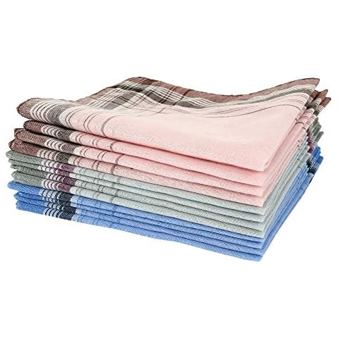 Mens Handkerchiefs 12PACK Cotton Hankie Men Coloured Stripe Checkered Pattern Pocket Square Hankies Handkerchief Suit Gift 38x38cm Cover