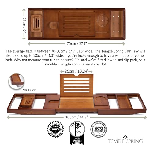 image for Temple Spring Wooden Bathtub Tray, Bamboo Bathroom Accessories, Bath T