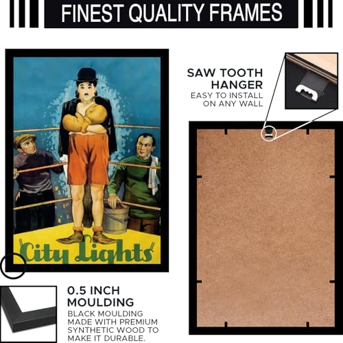 Image of BLINKART City Lights (1931) Movie Poster Frame 12x18 Inch | Premium 300 GSM Paper Wall Print | Vintage Film Artwork for Home, Bedroom, Living Room, Office | Framed Photo Decor