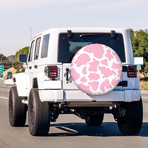 Image of Pink Cow Print Spare Tire Cover Dust-Proof Wheel Tire Cover Fit Trailer, RV, SUV and Many Vehicle 16 Inch