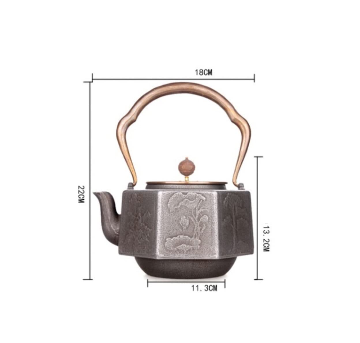 Théière Traditionnelle Théière En Fonte 1.2L Théières En Fer Théière Artisanale Pot Rétro Couvercle En Cuivre Poignée En Cuivre Fer Manuel Non Revêtu Théière Japonaise