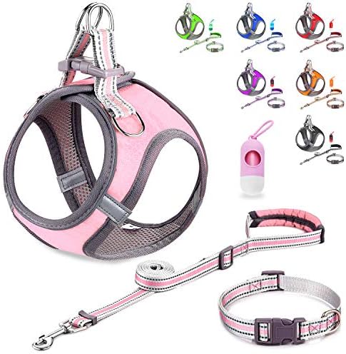 JSXD Small Dog Harness,Puppy Harness,Adjustable Leash and Collar Set for Small Dogs,Step-in Dog Harness,3M Reflective Pet Dog Vest for Small Medium Puppy