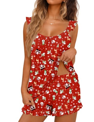 Image of Ekouaer Pajama for Women Set 2 Piece Ruffle Cami Top and Shorts Pjs