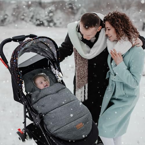 Fußsäcke für Kinderwagen, Baby Fußsack Schlafsack, Winterfußsack Kinderwagen, Waschmaschinenfest, Fußsack Buggy für Alle Kinderwagen, Kinderautositz, 90 x 52cm (Dunkelgrau)