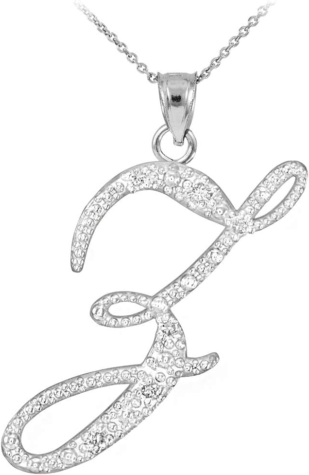 Claddagh Gold .925 Sterling Silver Cubic Zirconia Dangling Cursive Initial A-Z Charm 4/5" Pendant Necklace - Choice of Letter & Chain Length