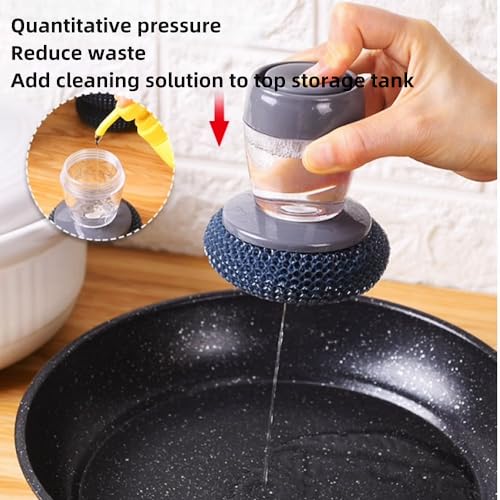 Image of Soap Dispense Palm Scrub dishwashing Kitchen Scrubber Press Automatic Liquid wash Pot (Steel Wire)