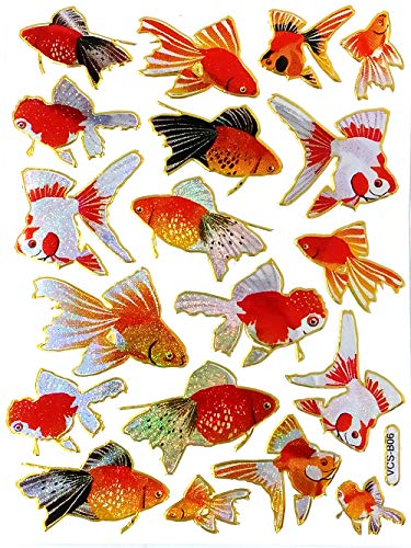 Asian 108 Markets Goldfish Glister Sticker Self-Adhesive Metallic Foil Decorative Scrapbook for Kid, Celebration, Birthday Party, Photo, Card, Diary, Album (ST10-GOLDFISH)