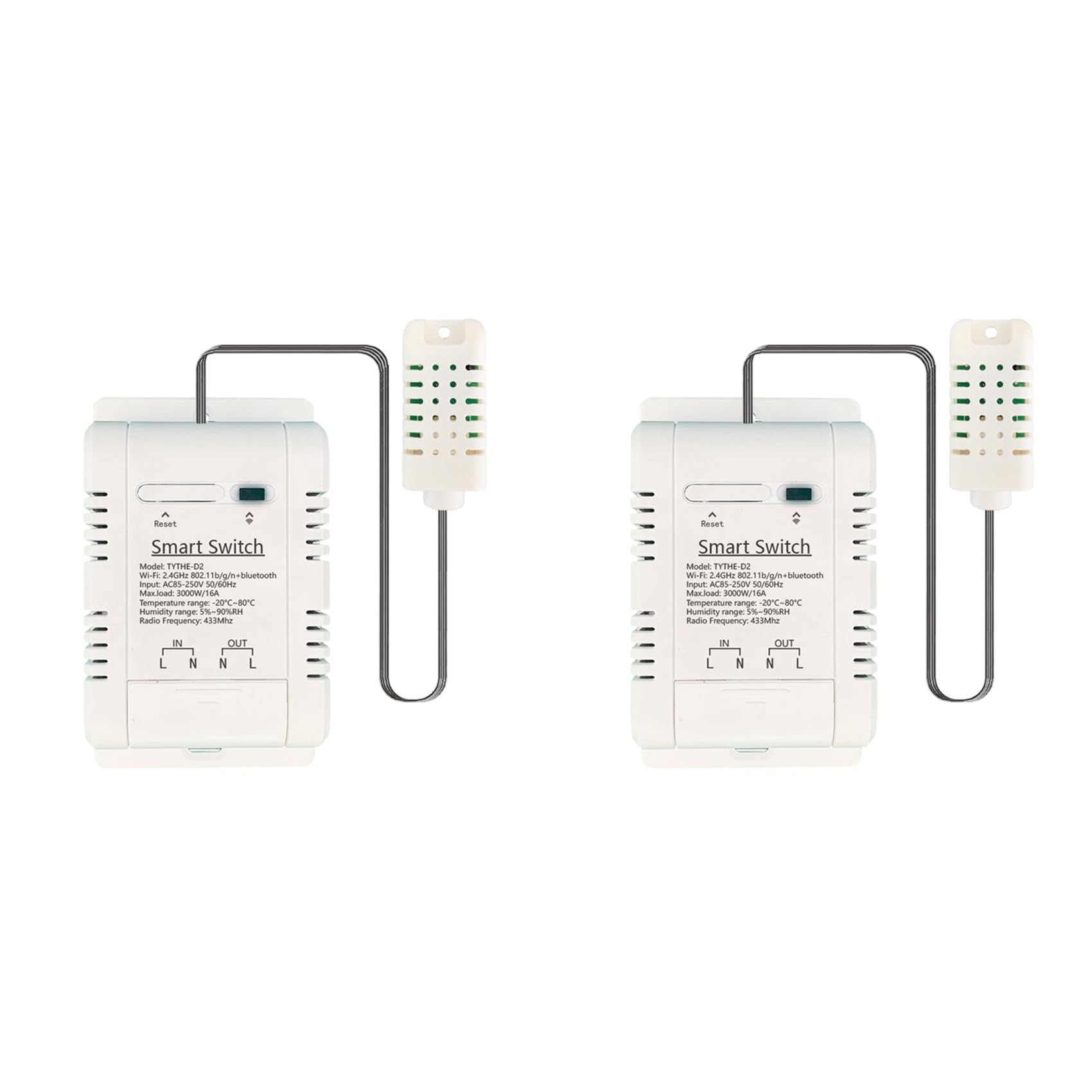 Jnchdghwa 2X Tuya Smart WiFi Switch 3000W 16A Thermostat Temperature and Humidity Monitoring with Consumption Monitor