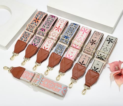 Image of LEMEDE Purse Strap,2 inch Leather End Shoulder Strap Adjustable Replacement,Retro Jacquard Multi-pattern Crossbody Bag Straps