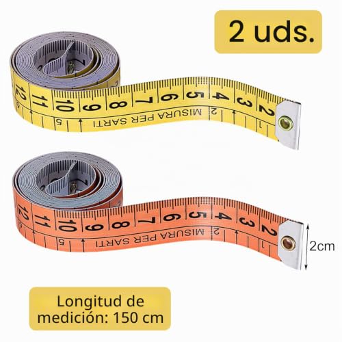 Miniatura 5 de Kzouenzu 2 En 1 Cinta Metrica Costura 2 Piezas , Cinta Métrica Corporal, Metro De Costura Flexible A Doble Cara, 1.5 Mt Para Sastres Medidas Corporales