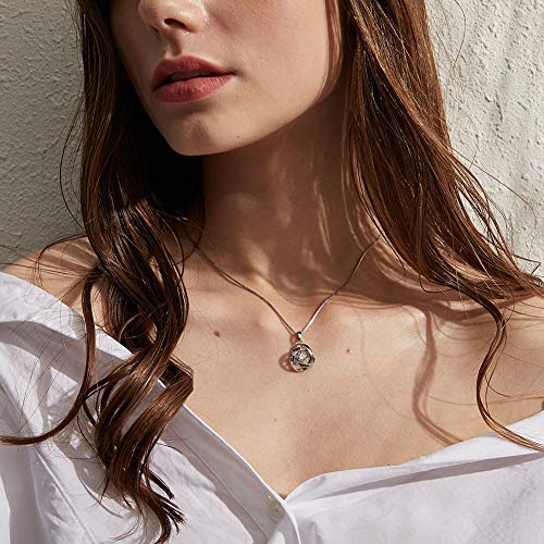Rose Necklace For Women Rose Flower Necklace Sterling Silver Necklace For Women Cubic Zirconia Necklace Rose Jewelry Dancing Diamond Necklace Silver Rose Necklace For Mother Women Jewelry Han Han #TOP1