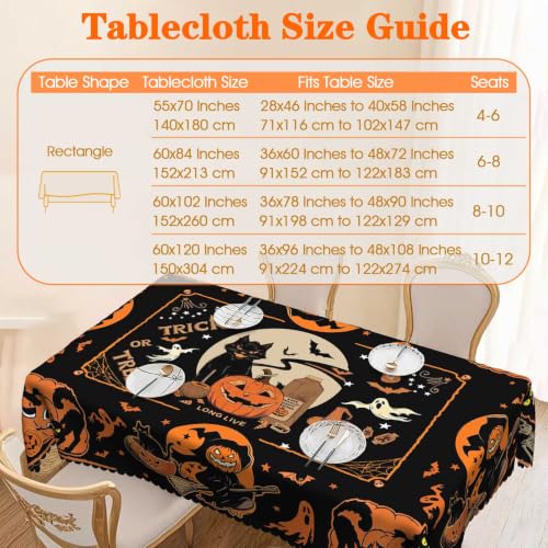 Halloween Decor Tablecloth 60''x84'' Rectangular Black Cat, Moon & Pumpkin - image 7