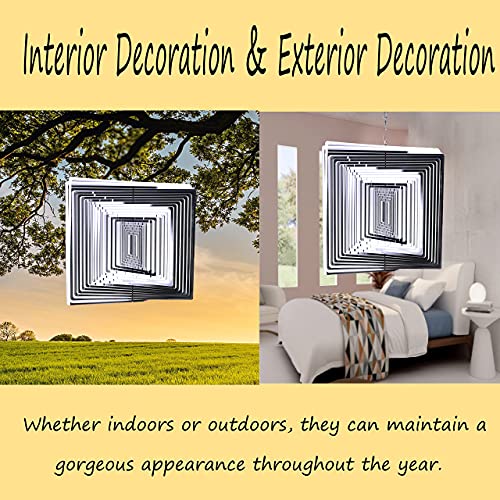 Lzaoa 3D Square Wind Spinners Outdoor Metal Decorations, 10In Square Big Hanging Stainless Steel Wind Spinners For Yard And Garden Decorations (Square, Silver) #TOP3