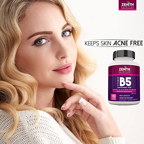 Image of Zenith Nutrition Pantothenic Acid (Vitamin B5) 5000mcg, Energy & Metabolism - 100 Veg capsules