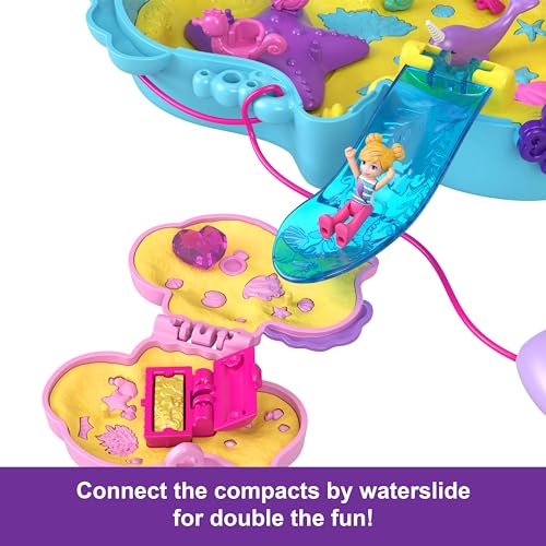 Polly Pocket-Puppen und Spielset mit Tieren und 13 Zubehörteilen, 2-in-1 Daddy and Me Seepferdchenschatulle, tragbare Tasche und Tierspielzeug, mit Shani, HWP03