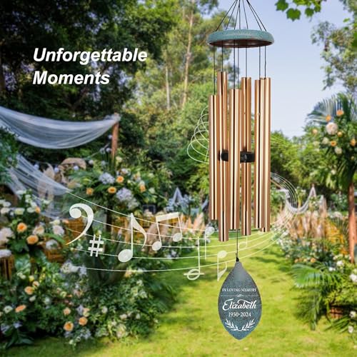 Image of ASTARIN Personalized Name 35 inch Memorial Wind Chimes for Outside, Metal Sympathy Gifts for Loss of Mother Father Loved One, Bereavement Wind Chime in Memory Gift, Decor Garden Patio,Produced in Texas