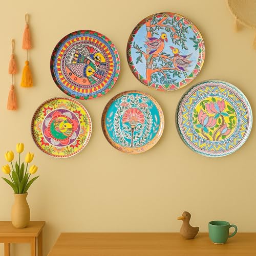RITUALISTIC Madhubani Wall Plates for Home Decoration | Wall Decor Items for Living Room | Metal Wall décor | Gift Items for Unisex |Wall Art | Wall showpiece| Home Décor Gift Items | Set of 5 Plates