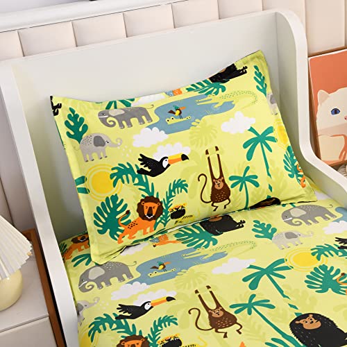 Kwlover 2Pc Soft Bed Fitted Sheet And Pillowcase Set, Cute Animals Printed Sheets For Kids Twin Size Bed (Yellow, Twin) #TOP1