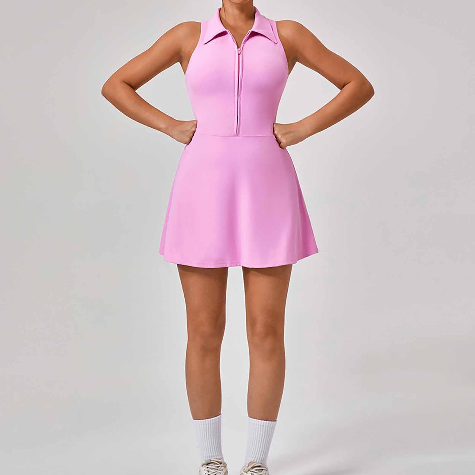 Generisch 2027 Vestido casual para mujer, corte ajustado, vestido de tenis con cuello, vestido deportivo ajustado para deporte
