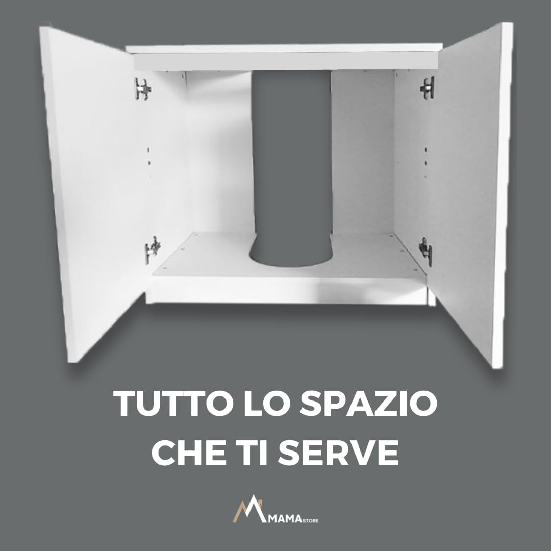 MaMa Store Copricolonna Mobile in Kit da Montare Sottolavabo con 2 Ante Bianco Lucido Laccato, L. 70cm x P. 46cm x H.62cm