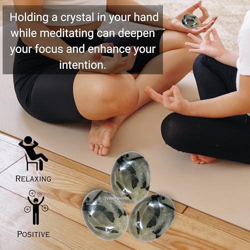 Image of Certified Black Rutilated Quartz Crystal Palm Pebbles Stones for Anxiety Stress Relief Massage - AAA Grade Original Healing Gemstone Agate Palm Stone for Yoga Meditation Spiritual Reiki Feng Shui