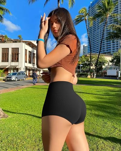 OQQ Women 3 Piece Yoga Shorts Sexy High Waist Booty Stretch Workout Exercise Hot Shorts2