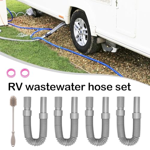 Abwasserschlauch Wohnmobil, 4PCS 80CM Ablaufschlauch Verlängerung Set Wohnwagen Flexibel Abwasserschlauch Zusammenschiebbares Wasserschlauch Mit Reinigungsbürst Für RV Abwassertank