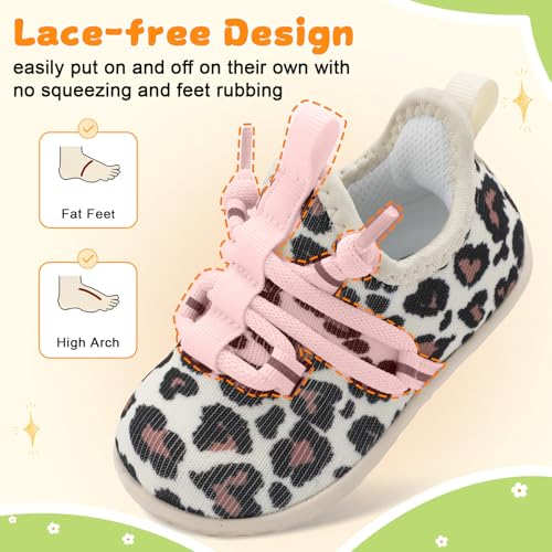 Besroad Besroad Baby First Walking Shoes Boys Girls Infant Sneakers Crib Shoes Breathable Lightweight Slip On Shoes Beige Leo 12 Months-18 Months