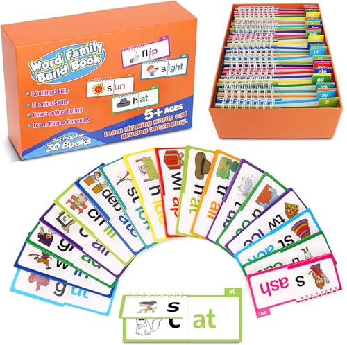 Image of CYNVEXA 30PCS Read and Rhyme Flip Books, Interesting Word Family Flip Books, ABC Vocabulary Cards, Sight Words Flash Cards Kindergarten, Read and Rhyme Flip Activity Book