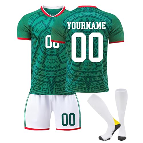 Coupe Monde 2026 Maillot Football Personnalisé avec Nom Nombre, Coupe Monde 2026 Ensemble Football Entraînement Tee Shirt Short et Chaussettes Respirant pour...