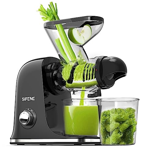 SiFENE Quiet Cold Press Juicer Machine, Compact Single Serve Slow Masticating Juicer, High-Yield Vegetable and Fruit Juice Maker, Easy to Clean, Non-BPA, Black