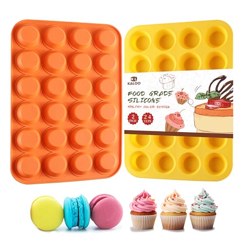 2PCS Silicone Mini Muffin Cupcake Pan, Kaloo Nonstick 24 Cups Silicone Muffin Pans for Baking, Great...