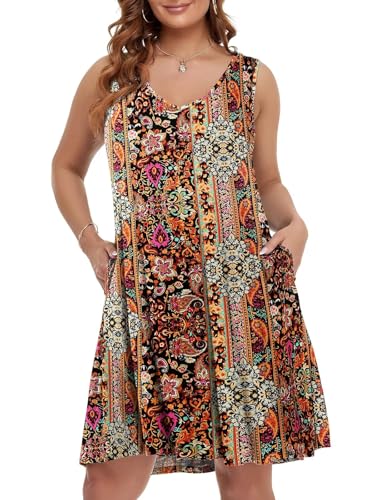Image of BELAROI Women Casual Summer Beach Dresses Plus Size Sundress V Neck Pockets Swing Tank Dress Cover Ups
